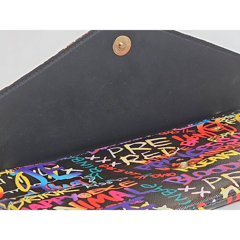 NEW GRAFFITI GLAM CLUTCH 11.25" W x 7.5" H with 23" Gold Tone Shoulder Strap - Picture 6 of 9